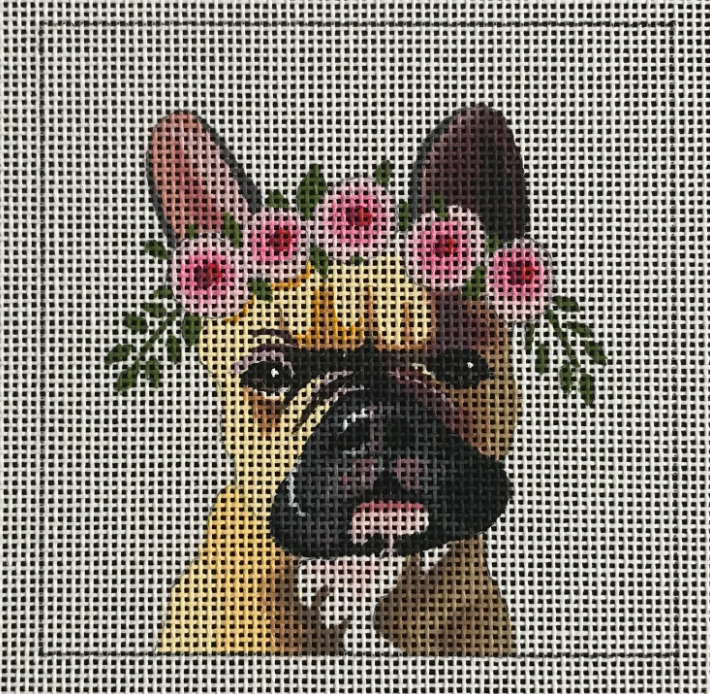 IN096 French Bulldog with Floral Crown