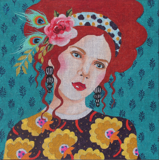 PE238 Lady with Turquoise Background