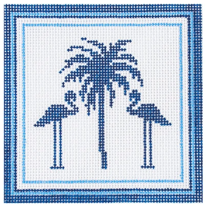 KB1655 Palm Tree and Flamingos Coaster - Blue