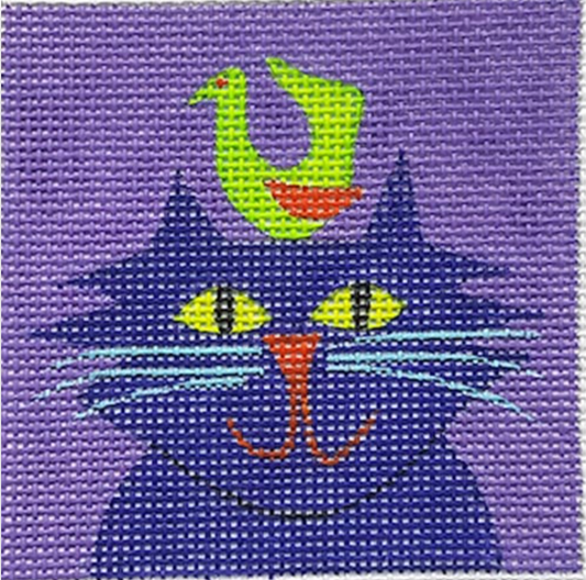 ZE664 Purple Cat with Green Bird Square