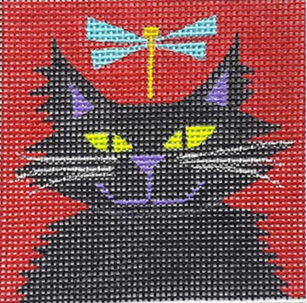 ZE665 Black Cat with Dragonfly Square