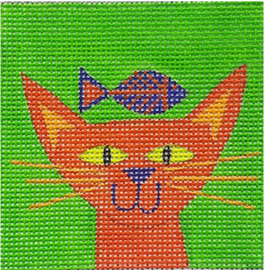 ZE662 Orange Cat with Fish Square