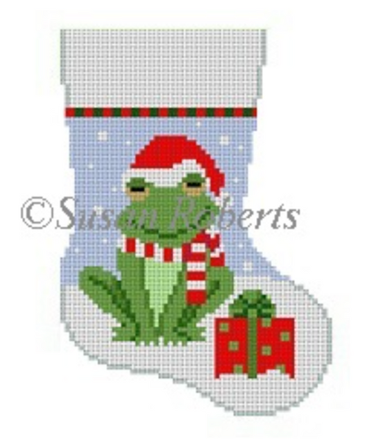 5447 Frog with Present Mini Stocking