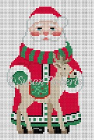 1220f Red Long Coat Santa with Reindeer