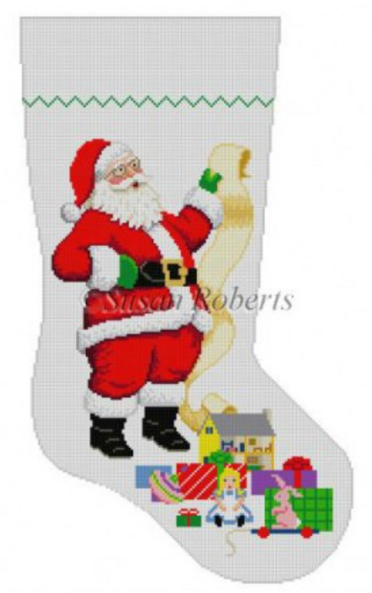 0109 Santa with List and Girl Toys Stocking