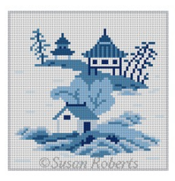 0525A Asian Islands Three Houses - Blue
