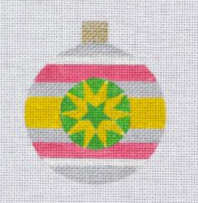 RB03 Round Pink and Gold Ornament with Green Star