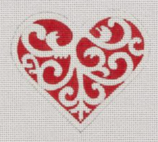 HT03 Red and White Scroll Heart