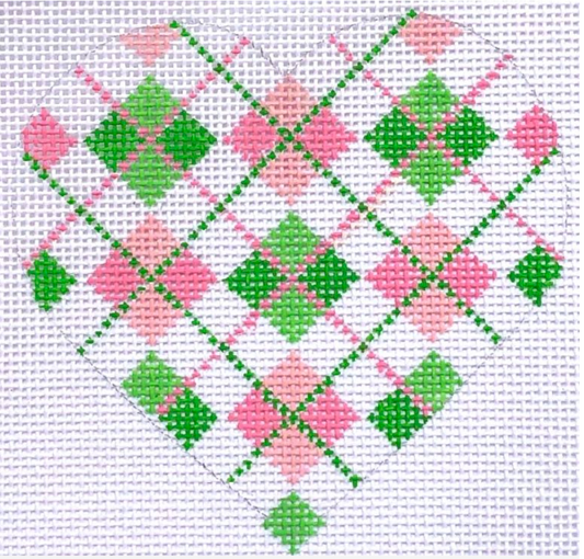 HB-154 Pink and Green Argyle Heart