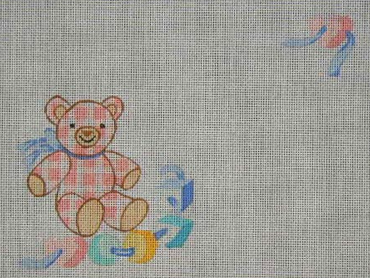 J-11 Pink Plaid Teddy Bear Birth Announcement