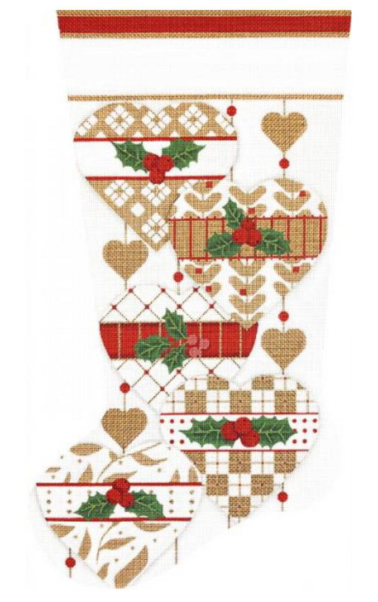 2242 Gold and White Heart Stocking