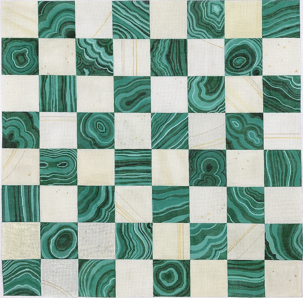 CHB-01 Faux Malachite and Ivory Checkers/Chess Board