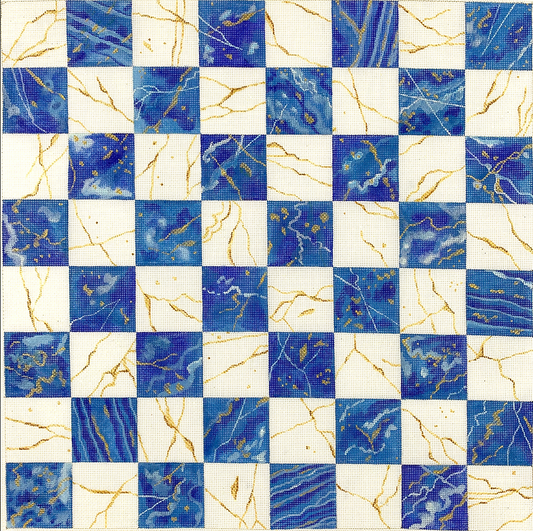 CHB-02 Faux Lapis Lazuli and Gold Quartz Checkers/Chess Board
