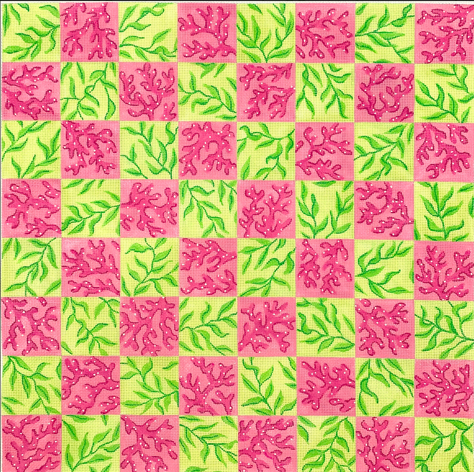 CHB-04 Lilly-Inspired Coral and Vines Checkers/Chess Board
