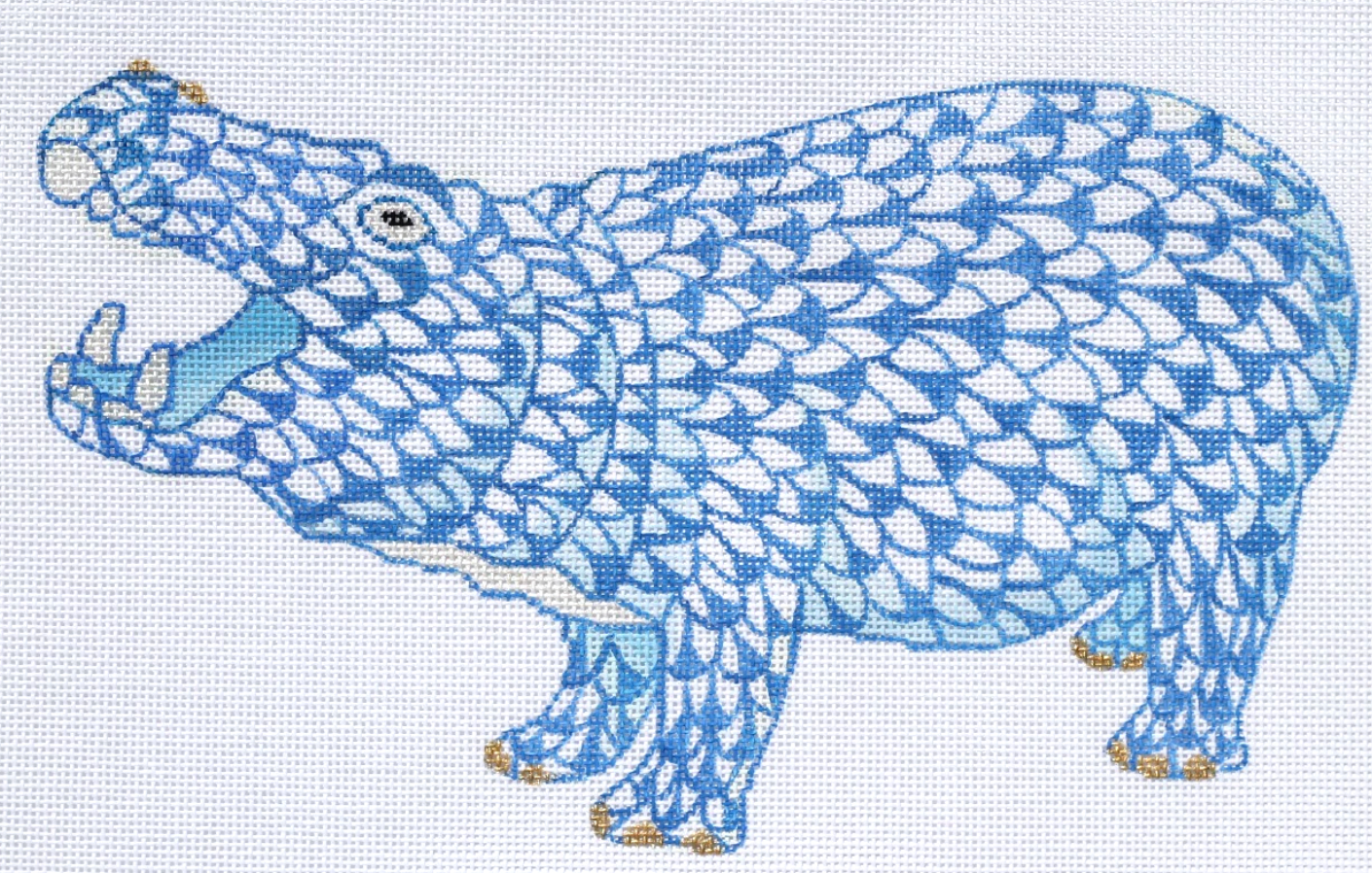 SST-38 Herend-Inspired Fishnet Hippo - Blue