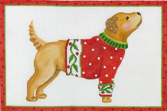 SER-PL-01 Yellow Dog in Christmas Sweater