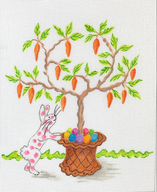 JW-PL-20 Pink Spotted Bunny with Carrot Tree and Easter Eggs