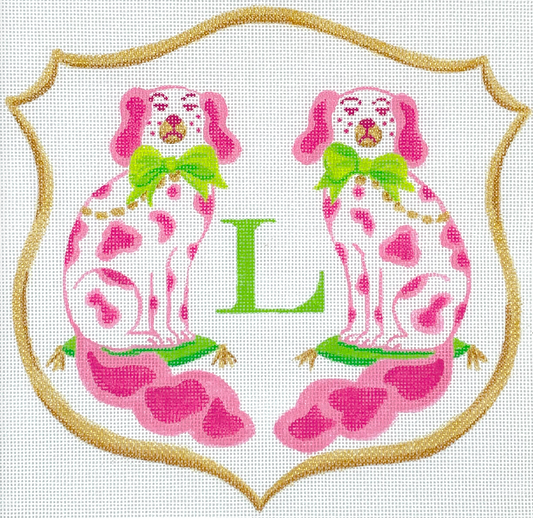 ALCR-02 Staffordshire Long-Tail Dogs with Bows Monogram Crest