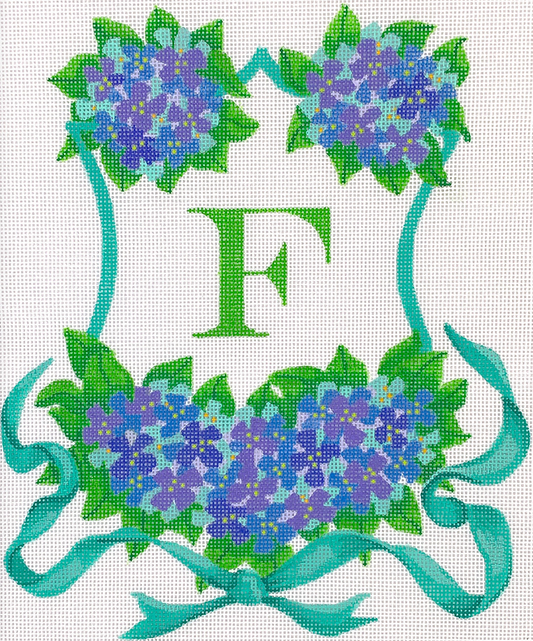 ALCR-19 Hydrangeas and Turquoise Ribbon Monogram Crest