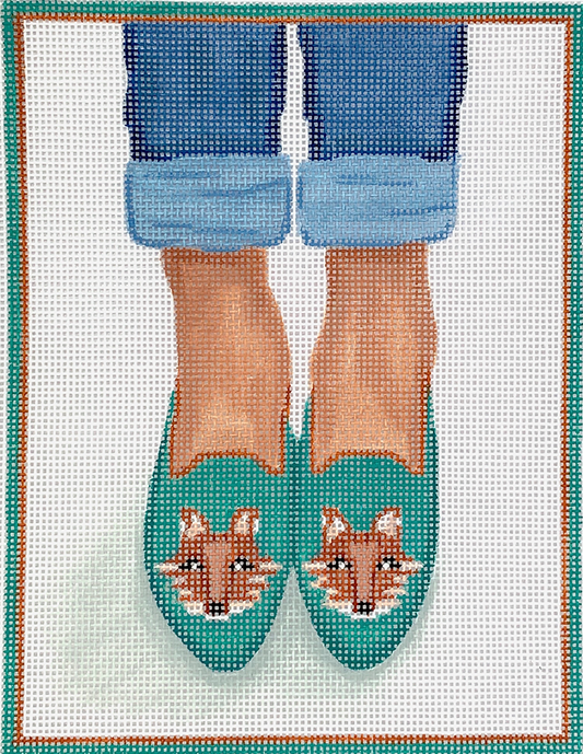 PL-473 Here's Looking At Shoe - Fox Needlepoint Loafers