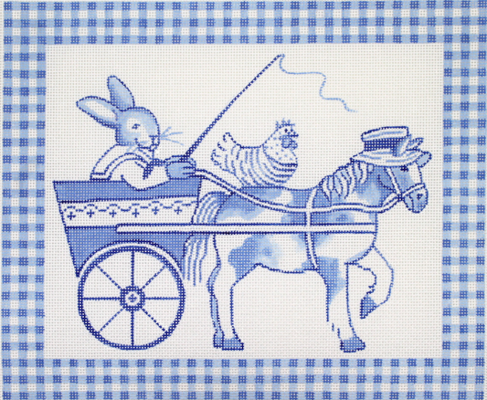 KR-PL-03 Toile Bunny in Cart with Horse - Blue