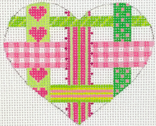 OM-273 Pink and Lime Woven Ribbons Mini Heart