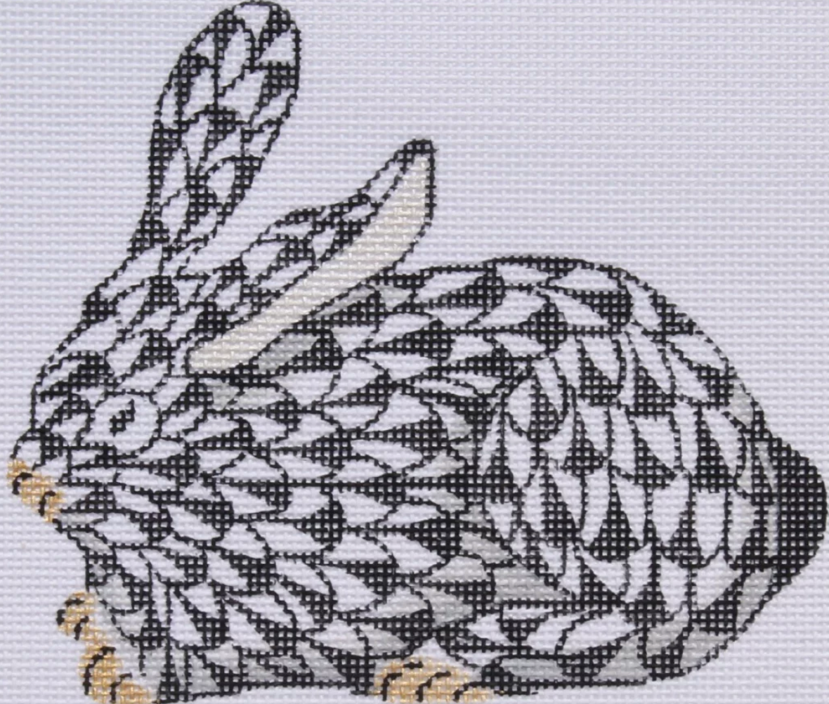 OM-150 Mini Herend-Inspired Fishnet Crouching Bunny