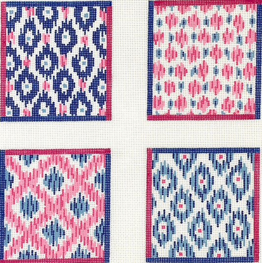 CO4-57 Pink and Blue Mixed Ikat Coasters