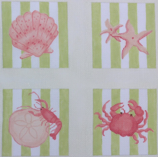 CO4-03 Shells and Crustaceans on Cabana Stripes Coasters