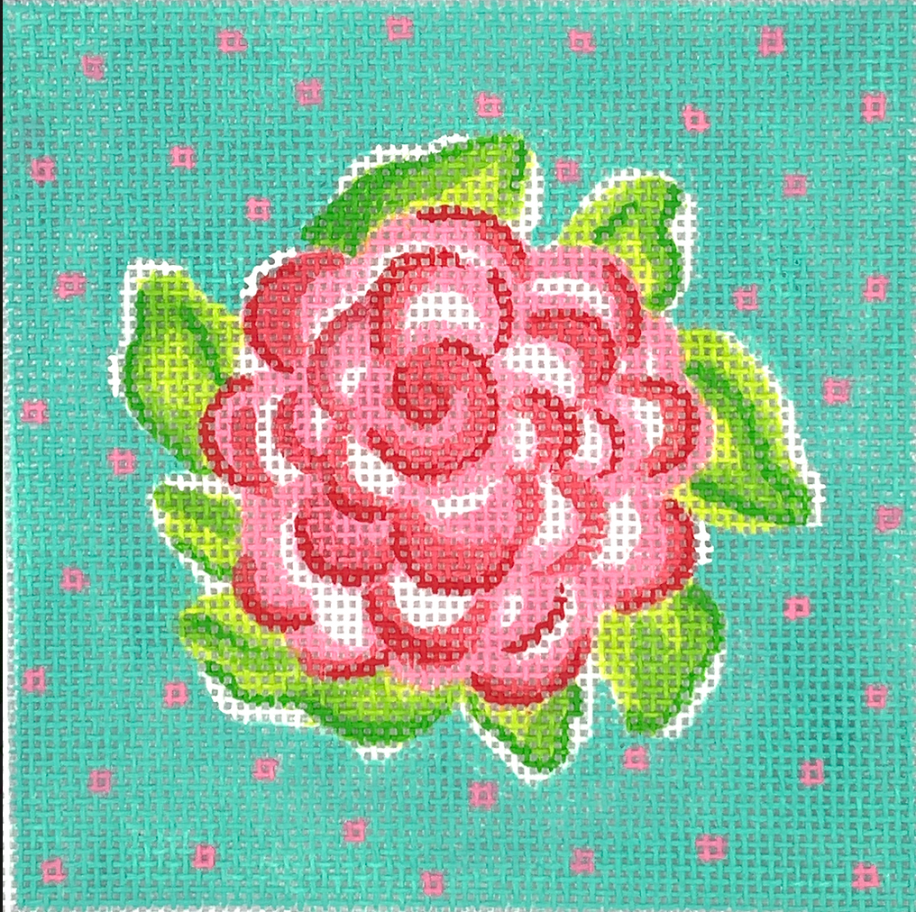 INSSQ4-50 Lilly-Inspired Rose on Turquoise