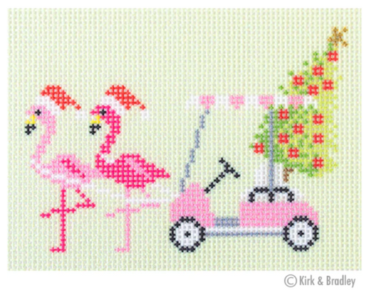 NTG109 Palm Beach Christmas - Golf Cart with Flamingos