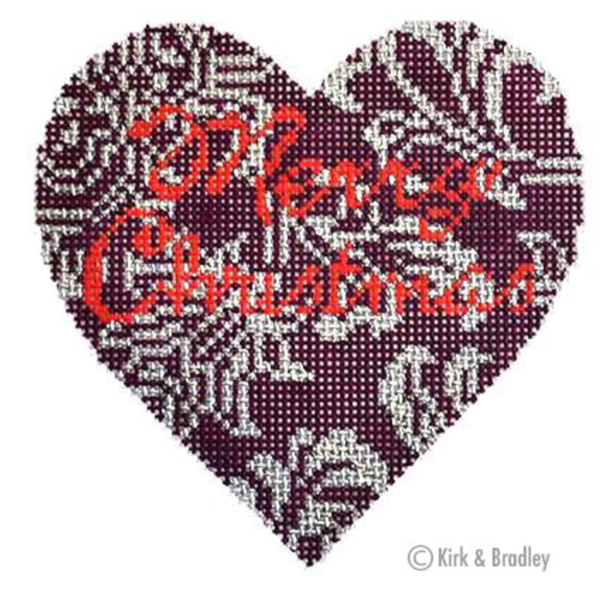 KB054 Burgundy and Silver Merry Christmas Heart