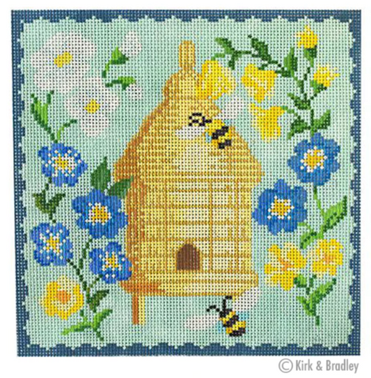 KB1519 Bee Skep with Blue Flowers
