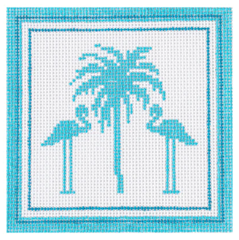 KB1661 Palm Tree and Flamingos Coaster - Aqua