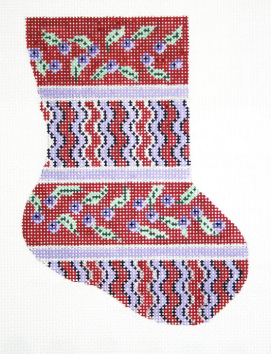 783 Red with Purple Flowers Mini Sock