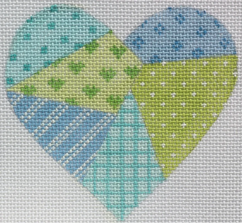 OM-23 Soft Blues and Greens Patchwork Heart