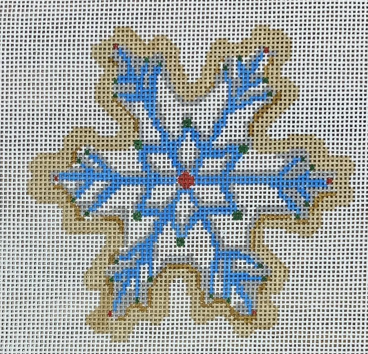 Laura Love Designs needlepoint canvas of a frosted Christmas cookie shaped like a snowflake
