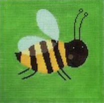 Birds of a Feather whimsical needlepoint canvas of a bumblebee on a green background