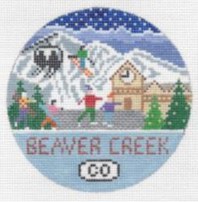 Doolittle Stitchery needlepoint canvas of Beaver Creek Colorado ski slopes in winter