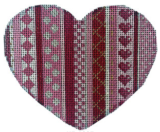 Associated Talents preppy heart shaped needlepoint canvas with vertical stripes