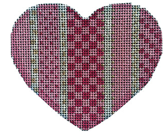 Associated Talents preppy heart shaped needlepoint canvas with stripes and checkers in shades of pink
