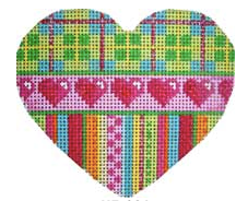 Associated Talents heart shaped preppy needlepoint canvas with plaid stripes and small hearts