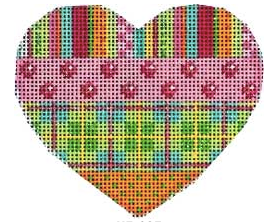Associated Talents preppy heart shaped needlepoint canvas with polka dots and plaid