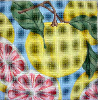 Associated Talents bright needlepoint canvas of a cluster of grapefruit citrus