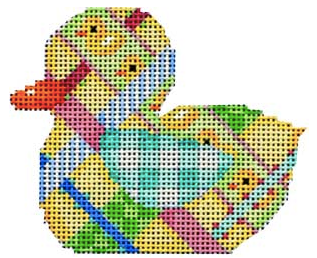 Associated Talents preppy duck needlepoint canvas with a plaid pattern