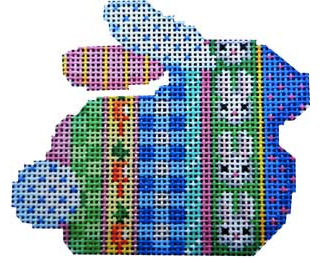 Associated Talents preppy easter needlepoint canvas of a bunny rabbit with vertical stripes and carrots