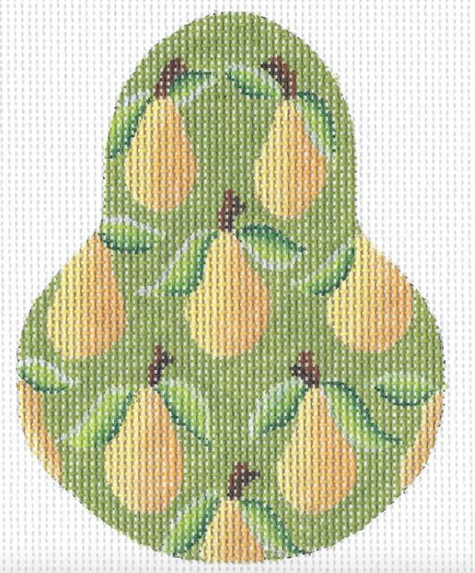 Kelly Clark pear shaped needlepoint canvas patterned with yellow Bartlett pears
