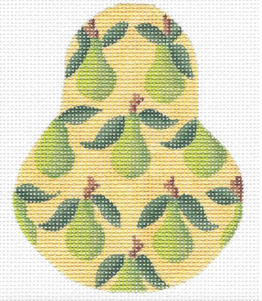 Kelly Clark pear shaped needlepoint canvas patterned with Anjou pears