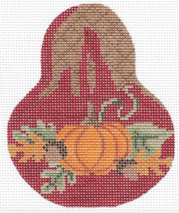 Kelly Clark pear shaped needlepoint canvas with pumpkin and acorns