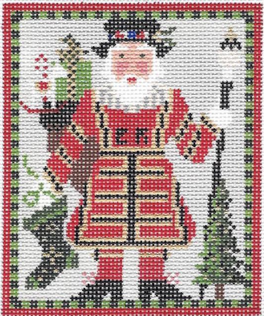 Kelly Clark needlepoint canvas of a Santa in British Beefeater guard attire